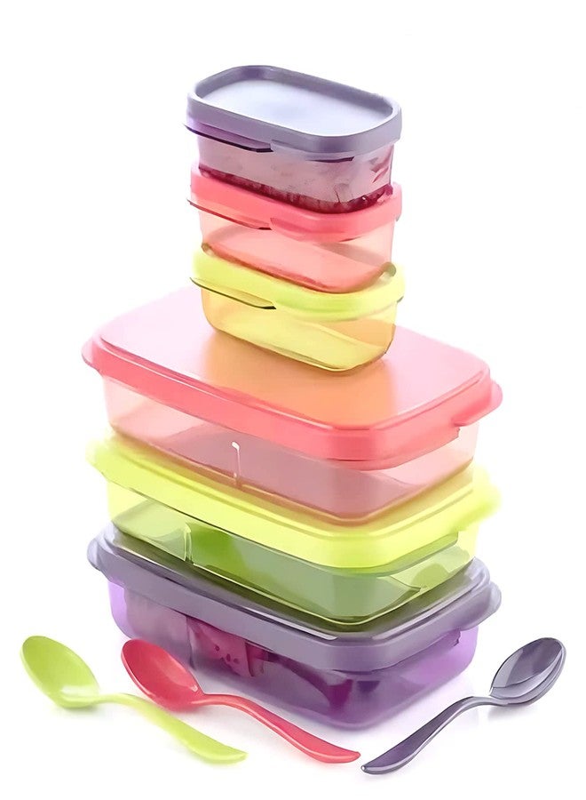 LOGRO Unbreakable Containers Lunch Box with one Spoon for Kids School, Tiffin Box for Office-Airtight Leakproof Lunchbox, Food Storage Container (590ml) Color May Very - Image 1