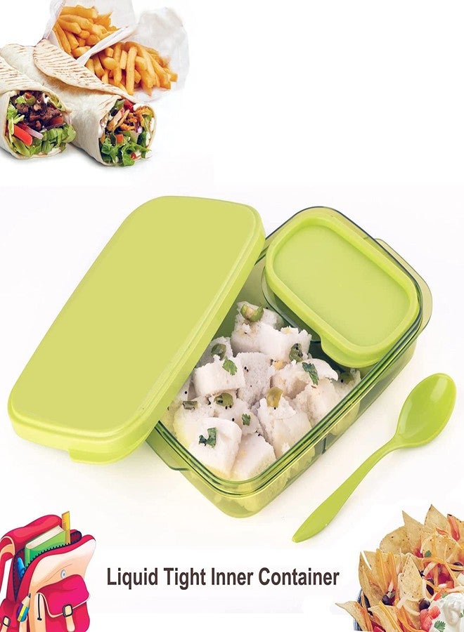 LOGRO Unbreakable Containers Lunch Box with one Spoon for Kids School, Tiffin Box for Office-Airtight Leakproof Lunchbox, Food Storage Container (590ml) Color May Very - Image 4
