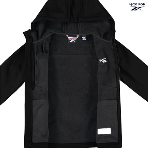 Reebok Boys Softshell Jacket - Soft Cozy Brushed Sherpa Fleece Lined Softshell Winter Coat Hooded Windbreaker Jacket for Boys, Size 8, Black Shadow - Image 2