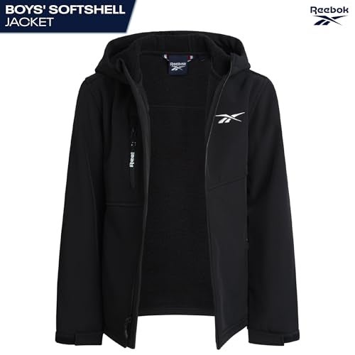 Reebok Boys Softshell Jacket - Soft Cozy Brushed Sherpa Fleece Lined Softshell Winter Coat Hooded Windbreaker Jacket for Boys, Size 8, Black Shadow - Image 3