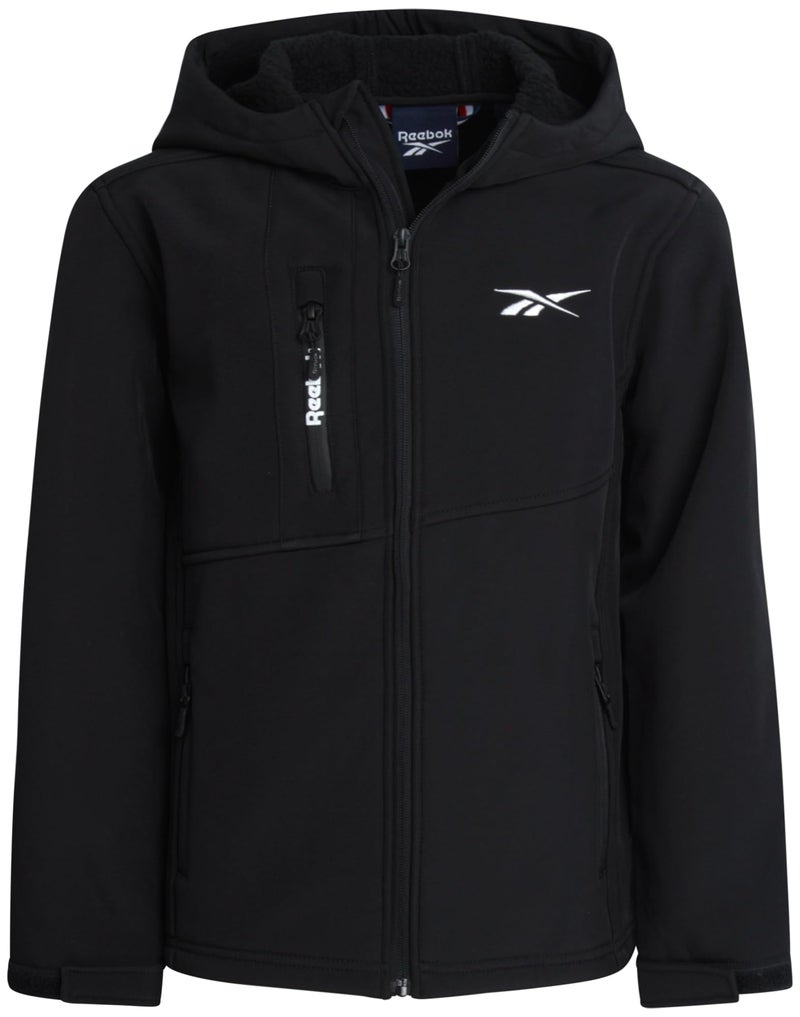 Reebok Boys Softshell Jacket - Soft Cozy Brushed Sherpa Fleece Lined Softshell Winter Coat Hooded Windbreaker Jacket for Boys, Size 8, Black Shadow - Image 1