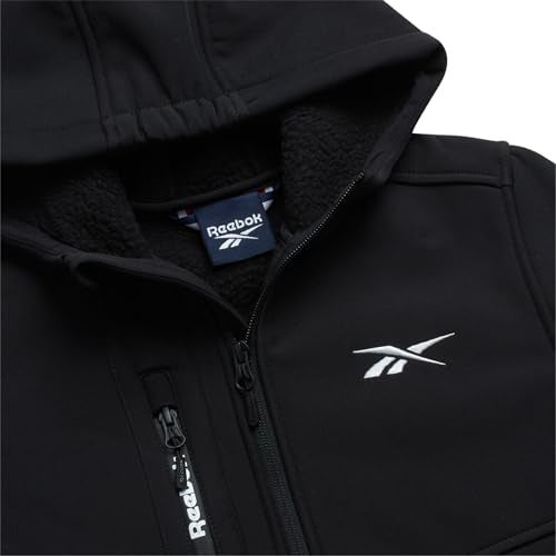 Reebok Boys Softshell Jacket - Soft Cozy Brushed Sherpa Fleece Lined Softshell Winter Coat Hooded Windbreaker Jacket for Boys, Size 8, Black Shadow - Image 5