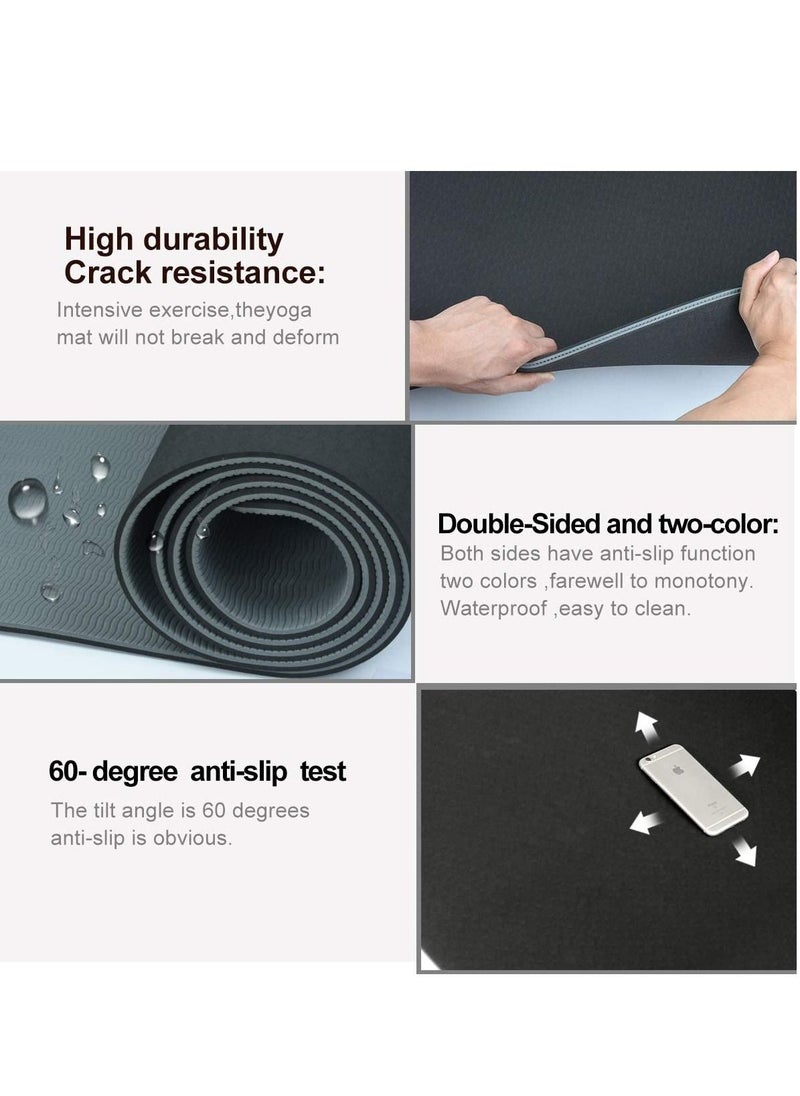 Generic Portable Dual Layers Yoga Mat Anti slip Yoga Fitness Gymnastics Mats Exercise Mat Grey and Black  80x60cm  - Image 3