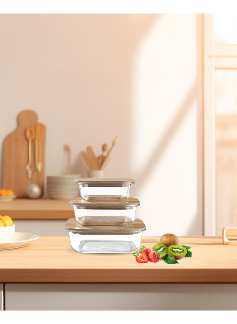 علب حفظ الطعام الزجاجية بغطاء خشبي ومطاط سيليكون - Image 3