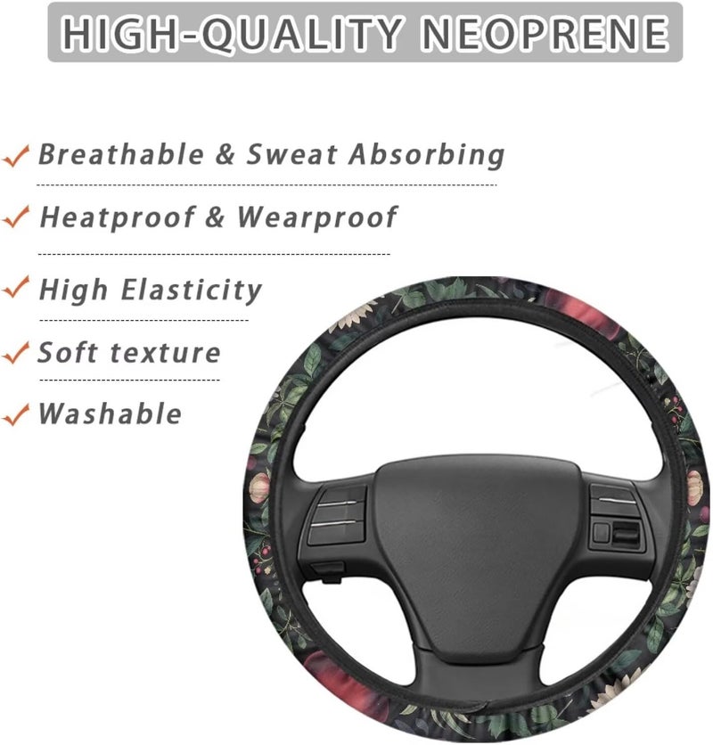 Boho Steering Wheel Cover 15 inch, Chic Flower Decor for Car Interior Elastic Non-Slip Wear-Resistant Steering Wheel Cover (Ink Wash Flowers) - Image 4