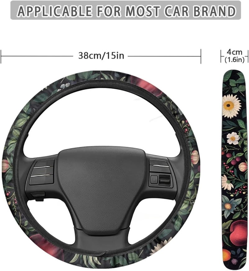Boho Steering Wheel Cover 15 inch, Chic Flower Decor for Car Interior Elastic Non-Slip Wear-Resistant Steering Wheel Cover (Ink Wash Flowers) - Image 5
