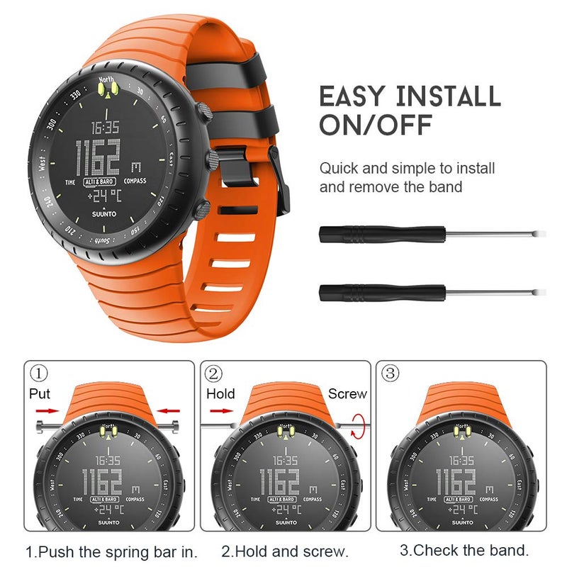 ANCOOL Compatible with Suunto Core Watch Band,Soft TPU Replacement Strap Sport Wristband Metal Clasp for Suunto Core Fitness Smart Watch-Orange - Image 4