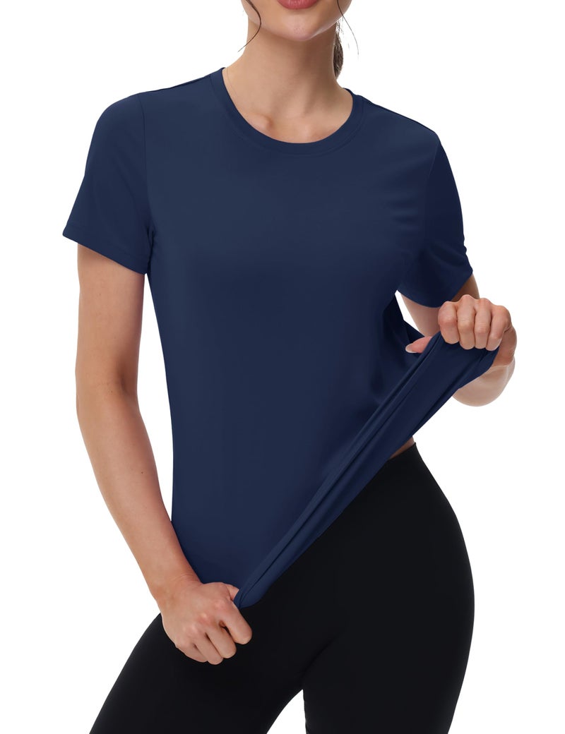 MAGCOMSEN Athletic Tops for Women Running Shirts Short Sleeve Sun Shirts SPF 50 Dry Fit Tshirts Workout Exercise Navy Blue, S - Image 2