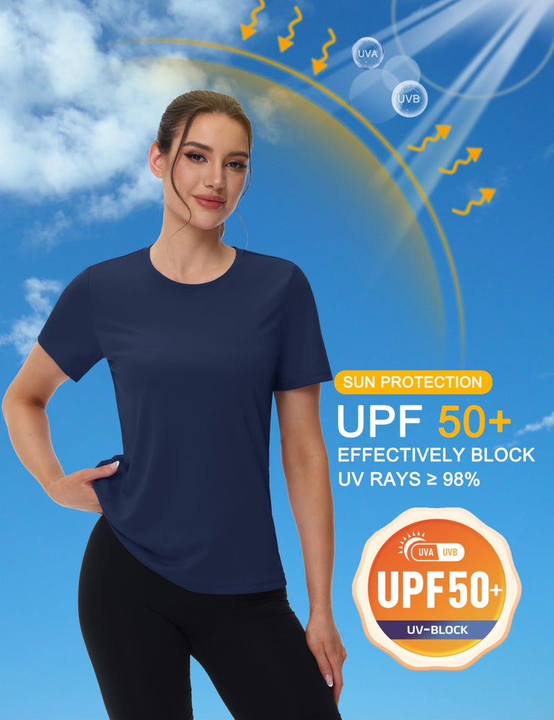 MAGCOMSEN Athletic Tops for Women Running Shirts Short Sleeve Sun Shirts SPF 50 Dry Fit Tshirts Workout Exercise Navy Blue, S - Image 4