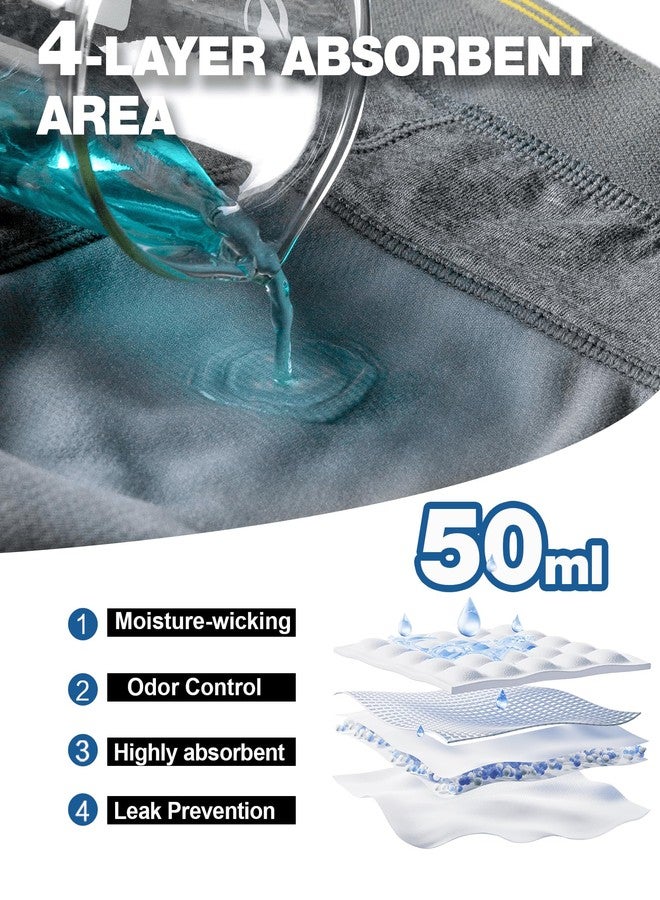 Battewa Mens Washable Leak Proof Underwear for Urinary Leakage Reusable Bladder Protection Cotton Boxer Briefs for Men 50ML, 5 Pack (L, Dark Grey - Image 3