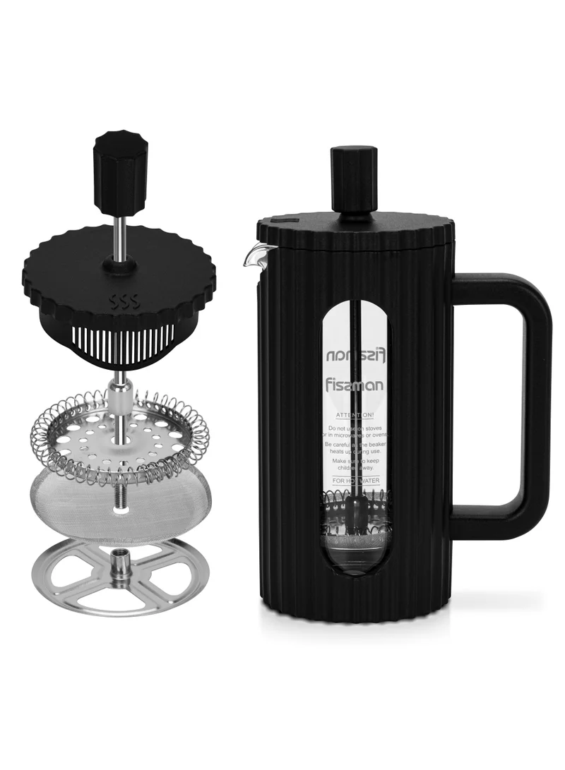 Fissman Fissman French Press Coffee and Tea Maker 600mL, Heat Resistant Thickened Borosilicate Glass Stainless Steel Coffee and Tea Press, Hot and Cold Brew Coffee French Press (Black)