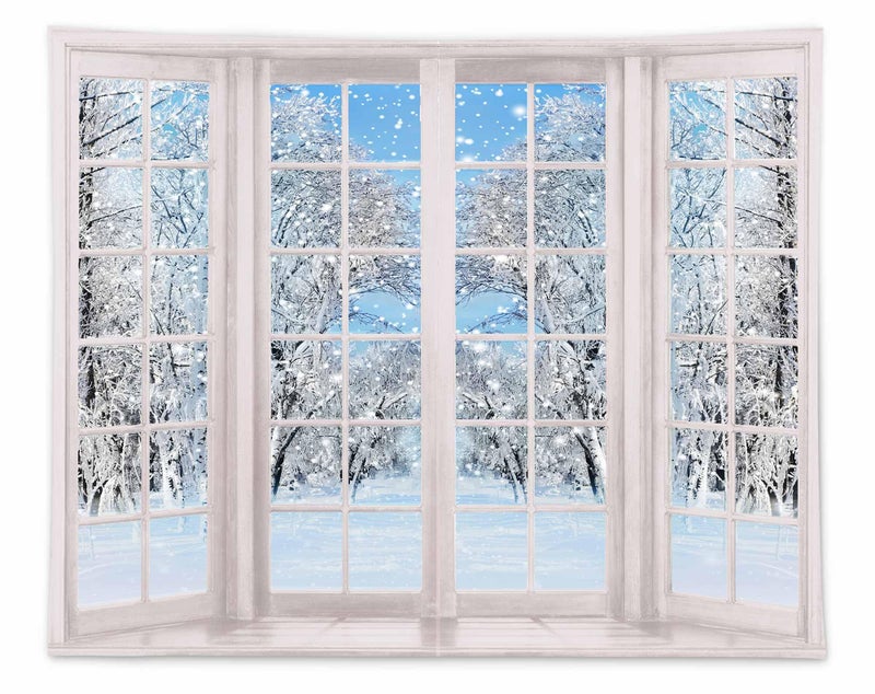 Funnytree 10 x 8 FT Winter Window Backdrop Snowflakes Snowy Scenery Background Party Decorations Supplies Banner Photoshoot Photo Studio Props
