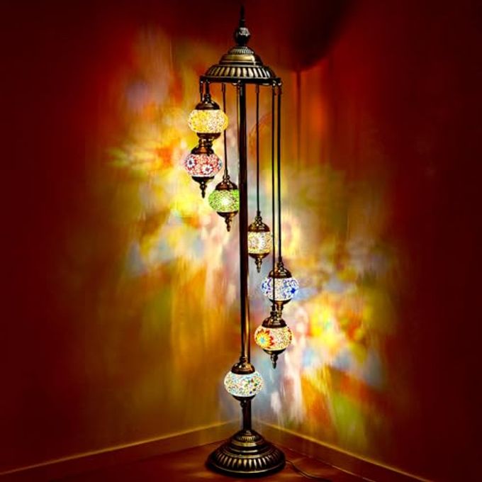 Hortsun Turkish Lamp Moroccan Floor Lamp Handmade Globe Living Floor Lighting Bohemia Standing Lighting for Decorative Home Designs(Floor,7 Globes Style) - Image 1