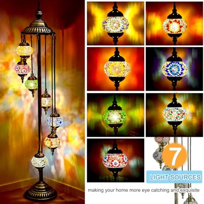 Hortsun Turkish Lamp Moroccan Floor Lamp Handmade Globe Living Floor Lighting Bohemia Standing Lighting for Decorative Home Designs(Floor,7 Globes Style) - Image 3
