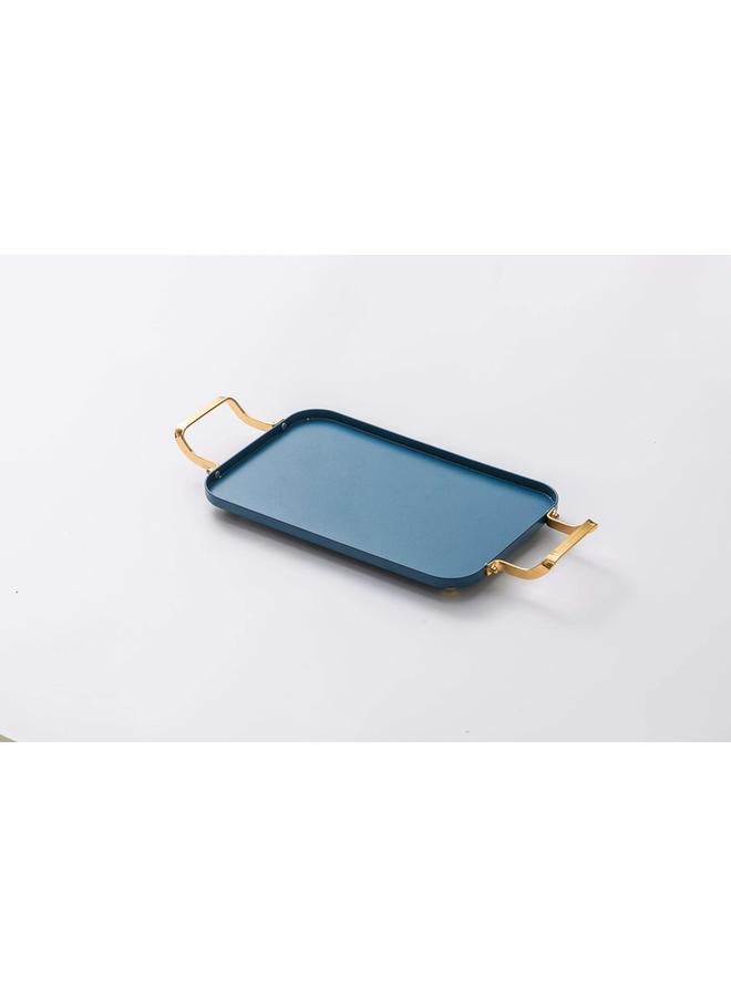 Felli Rectangular Metal Tray with Handle Blue and Gold Y1K150058-B2