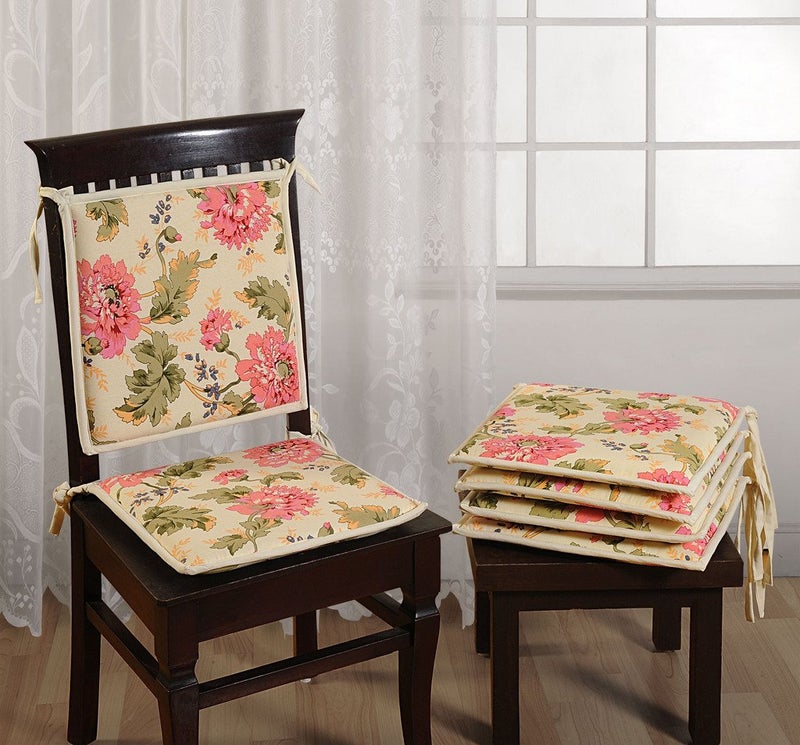 Swayam Swayam Pure Cotton Reversible Chair Set Pads with Loops 16X16 Machine Washable Chair Pad Set of 1 Indoor Square Cushion Seat Or Chair Pads 
