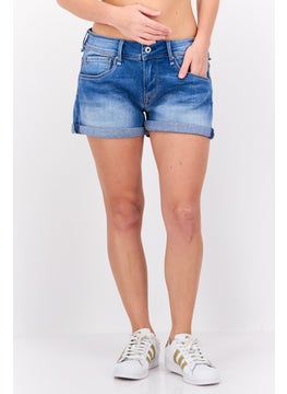 Women Washed Denim Shorts, Light Blue