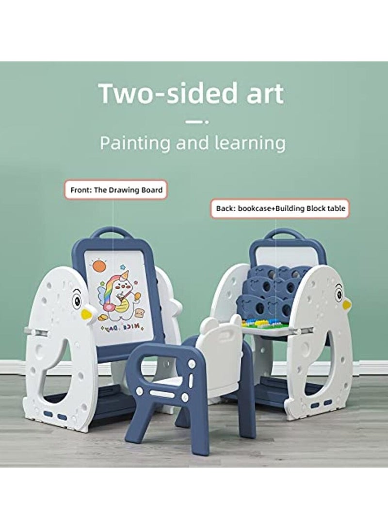 فول جوي حامل رسم فني للأطفال 3 في 1 ، لوح مسح جاف مغناطيسي على الوجهين ورف كتب للأطفال مع كرسي وسطح مكتب قابل للطي ، حامل قائم قابل للتعديل - Image 1