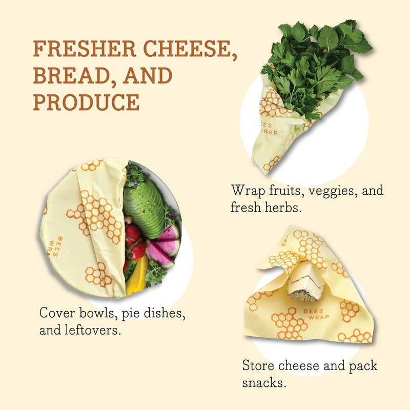 Bee's Wrap Beeswax Wraps for Food - Made in USA Reusable & Organic Food Wraps & Bowl Covers - Eco-Friendly Alternative to Aluminum Foil, Honeycomb & Bees + Bears Assorted 5 Pack (2L, 3M) - Image 3