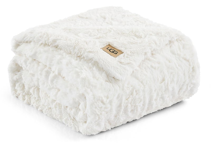 UGG Adalee Faux Fur Throw Blanket Luxury Lightweight Cozy Soft Throw for Couch Bed or Chair Hypoallergenic Machine Washable DoubleSided Fluffy Blanket Home Decor 50inch x 70inch Natural White