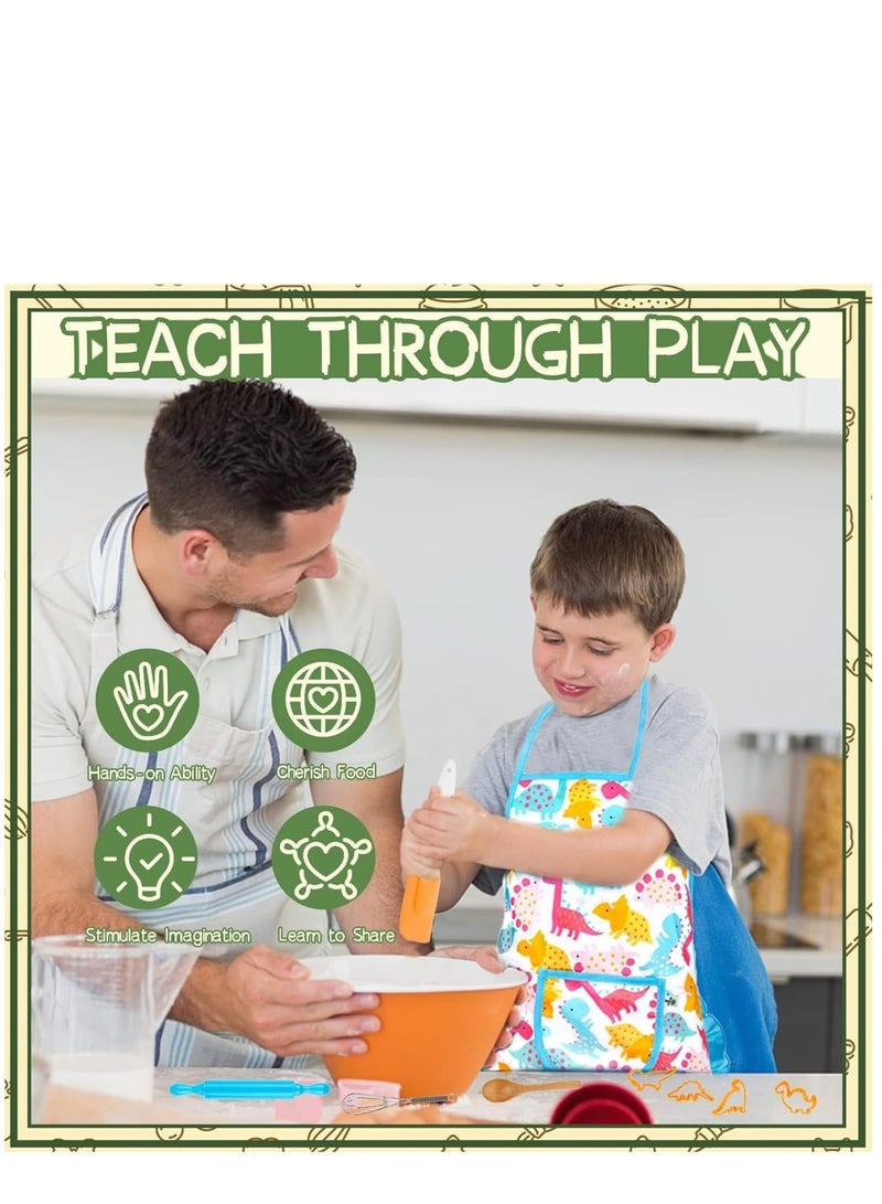 Zikra Kids Baking Chef Set, 26Pcs with Dinosaur Apron & Hat Role Play Cooking Chef Cooking Dress Up Toys, Pretend Play Kitchen Toys Gifts for Boys Girls Aged 3-8 - Image 4