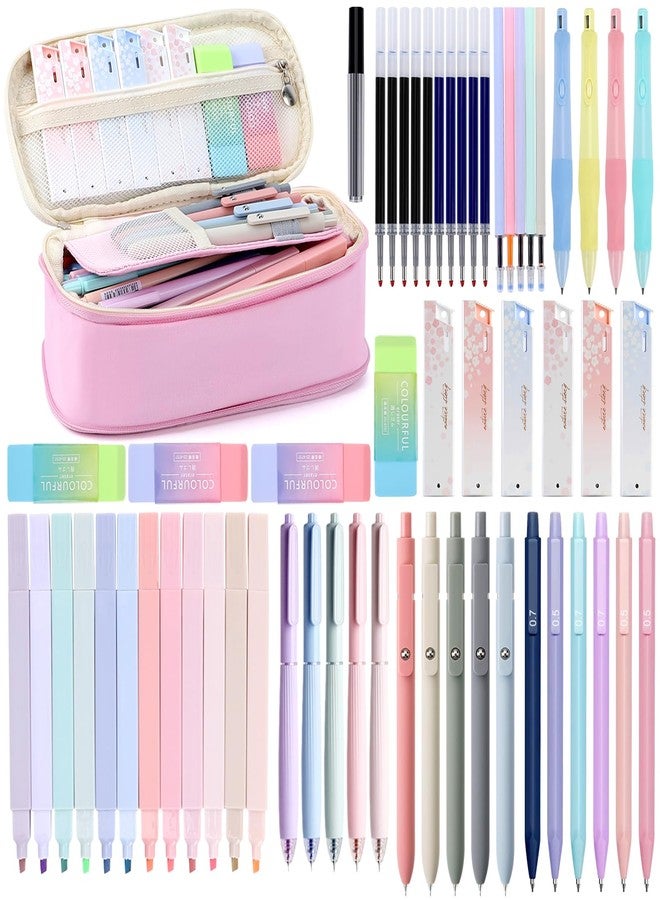 YOPCDJ 59 PCS Aesthetic School Supplies with Cute Pencil Case, Pastel Highlighters Black Ink Gel Pens Art Pencils Kit, Back to School Supplies College Essentials Preppy Stationary Set - Image 1