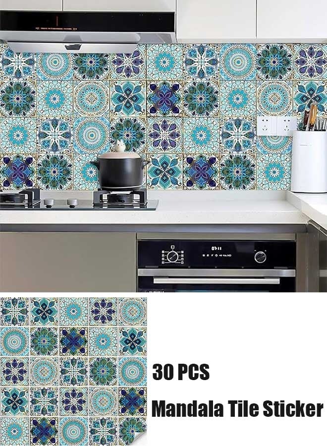 رَوَائِد ٣٠ قطعة من ملصقات بلاط ماندالا مقاس 4×4 إنش – بلاط مغربي قابل للتقشير واللصق، مقاوم للماء والزيوت، مثالي لجدران الحمام والمطبخ - Image 1