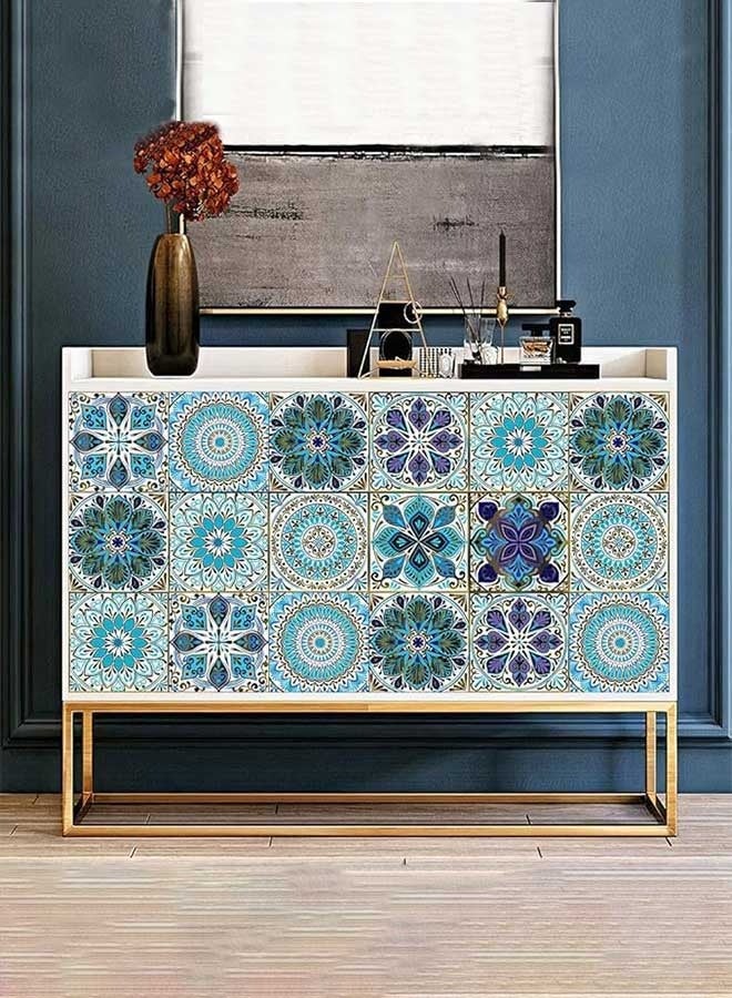 رَوَائِد ٣٠ قطعة من ملصقات بلاط ماندالا مقاس 4×4 إنش – بلاط مغربي قابل للتقشير واللصق، مقاوم للماء والزيوت، مثالي لجدران الحمام والمطبخ - Image 4