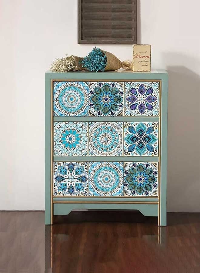 رَوَائِد ٣٠ قطعة من ملصقات بلاط ماندالا مقاس 4×4 إنش – بلاط مغربي قابل للتقشير واللصق، مقاوم للماء والزيوت، مثالي لجدران الحمام والمطبخ - Image 2