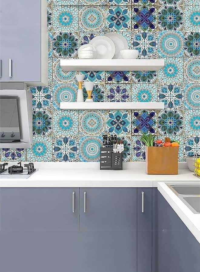 رَوَائِد ٣٠ قطعة من ملصقات بلاط ماندالا مقاس 4×4 إنش – بلاط مغربي قابل للتقشير واللصق، مقاوم للماء والزيوت، مثالي لجدران الحمام والمطبخ - Image 5