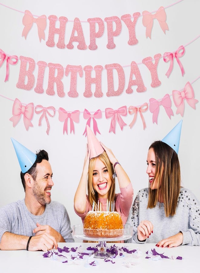 Qianyu لافتة عيد ميلاد سعيد بفيونكة وردية من تشيان يو، لافتة عيد ميلاد سعيد، فيونكات، خلفية حفلة بطابع الفيونكة، لافتة، زينة معلقة حلزونية، زينة حفلات كوكيت للنساء والفتيات، مستلزمات حفلات استقبال المولود، ديكور - Image 4