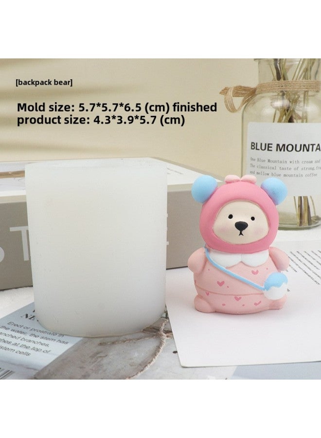 Korean-style Leather Rabbit Dinosaur Biscuit Lop Rabbit Bear Sofa Panda Aromatherapy Plaster Silicone Mold-Color:1 Old Backpack Bear  - Image 1