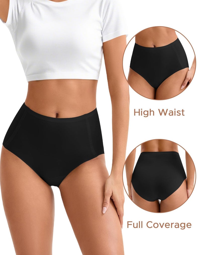 INNERSY Women's High Waist Seamless Underwear No Show Panties Full Coverage Briefs 3-Pack(Medium, Black) - Image 3