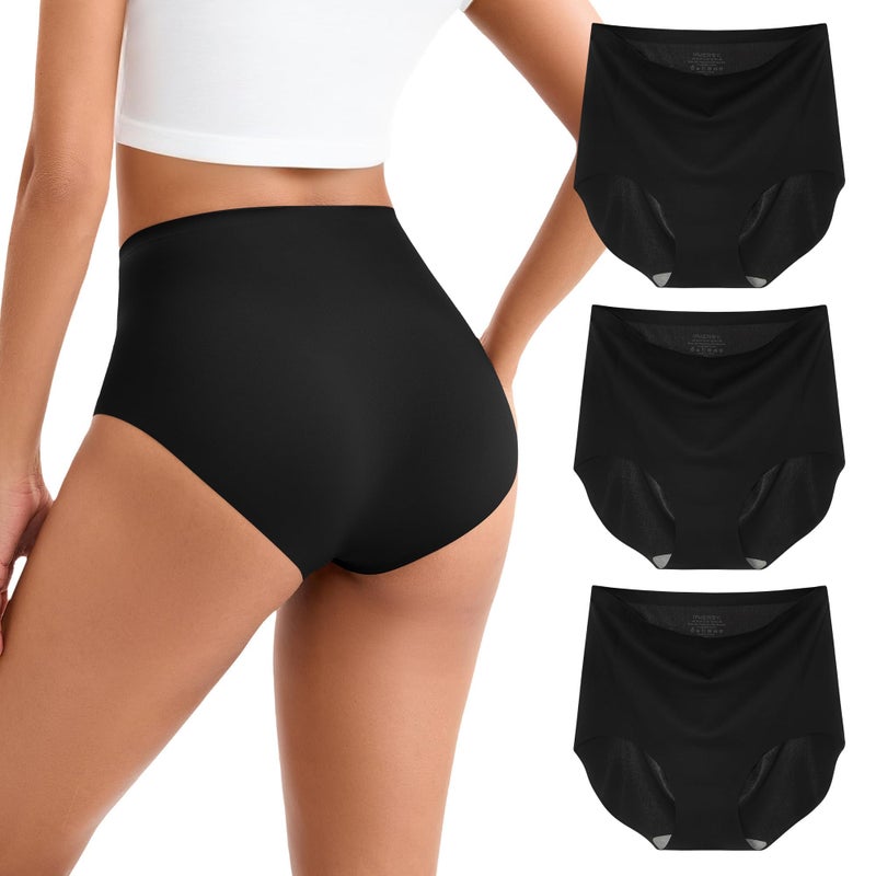 INNERSY Women's High Waist Seamless Underwear No Show Panties Full Coverage Briefs 3-Pack(Medium, Black) - Image 1