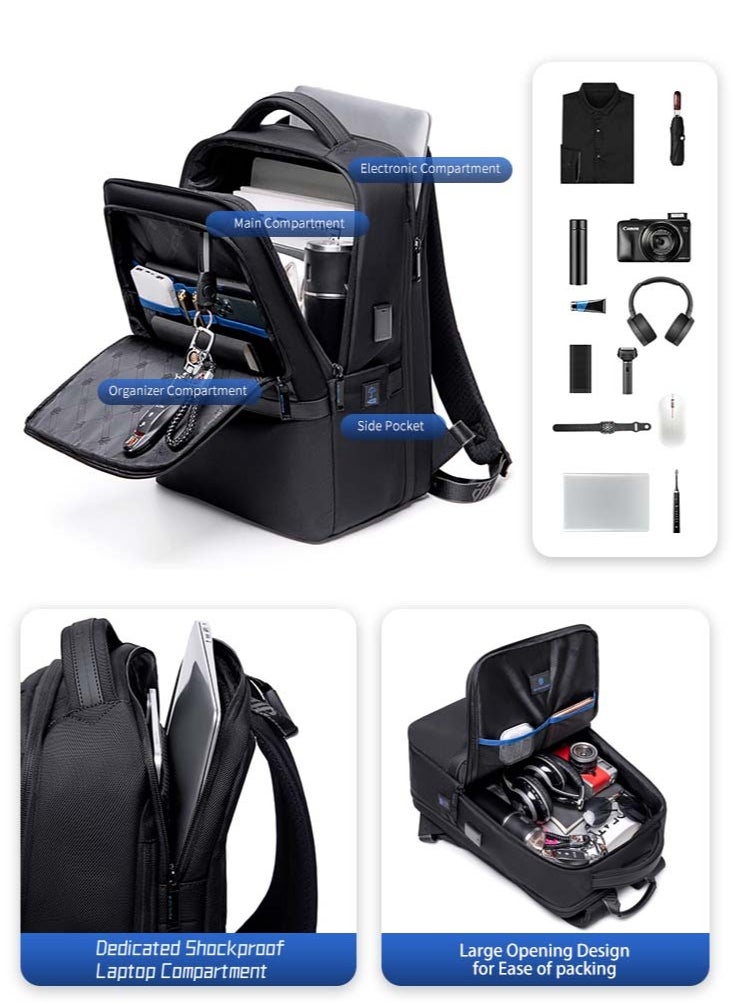 ARCTIC HUNTER - Durable School Laptop Backpack,Water Resistant Business Travel Expandable Bag with USB Charging Port for Work,Black - Image 1