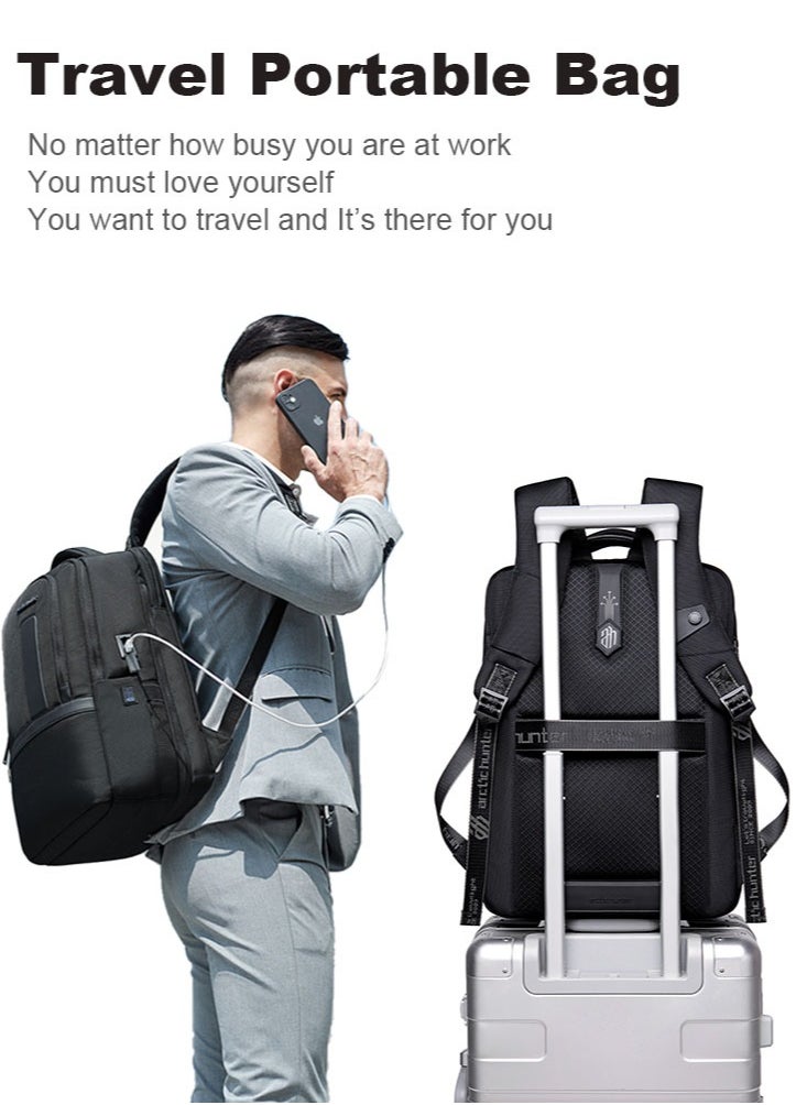 ARCTIC HUNTER - Durable School Laptop Backpack,Water Resistant Business Travel Expandable Bag with USB Charging Port for Work,Black - Image 1