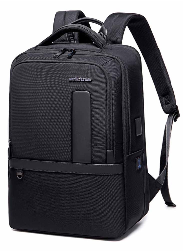ARCTIC HUNTER - Durable School Laptop Backpack,Water Resistant Business Travel Expandable Bag with USB Charging Port for Work,Black - Image 1