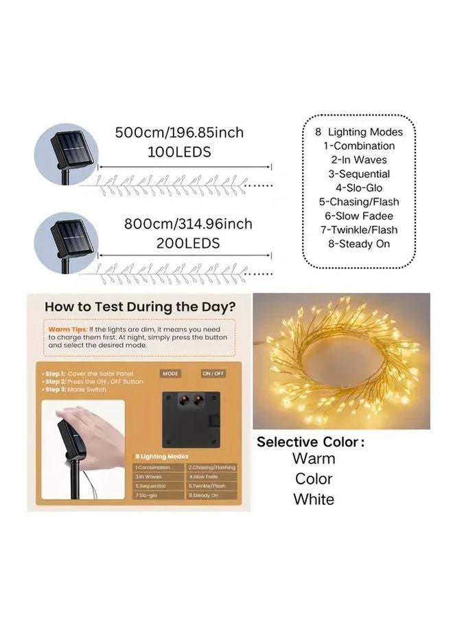 Solar Powered Firecracker Light 100LED Warm White 16 4FT 8 Modes Remote Control - Image 4
