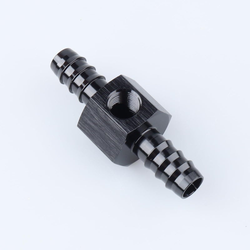 AC PERFORMANCE 3/8" Barb with 1/8" NPT Sensor Gauge/Gage Port Hose Tube Fitting Fuel Pressure Take Off Adapter Aluminum Black