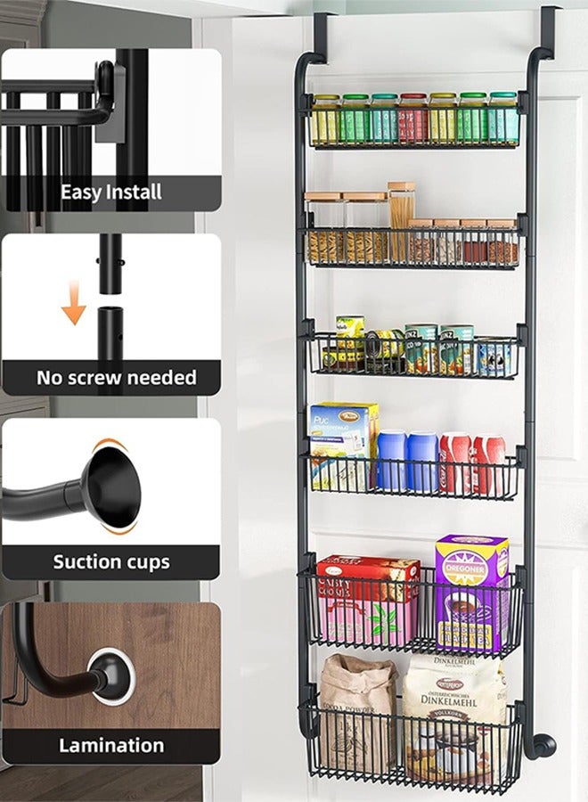 Garlo 6-Tier Over the Door Pantry Organizer with 4 + 2 Full Baskets, Heavy-Duty Metal Hanging Spice Rack for Door Bathroom Kitchen, Closet Storage, Space-saving - Image 5