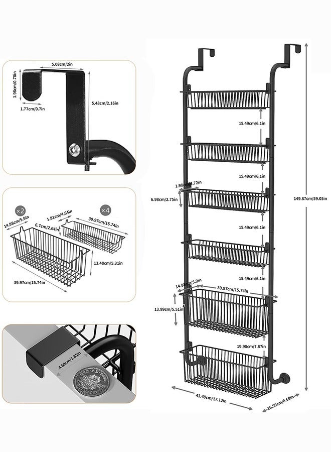 Garlo 6-Tier Over the Door Pantry Organizer with 4 + 2 Full Baskets, Heavy-Duty Metal Hanging Spice Rack for Door Bathroom Kitchen, Closet Storage, Space-saving - Image 3