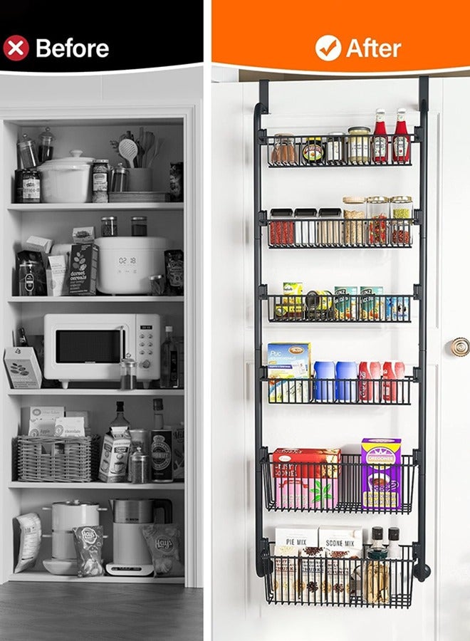 Garlo 6-Tier Over the Door Pantry Organizer with 4 + 2 Full Baskets, Heavy-Duty Metal Hanging Spice Rack for Door Bathroom Kitchen, Closet Storage, Space-saving - Image 4