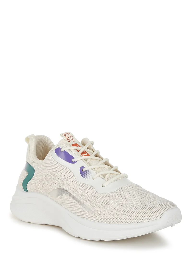 London Rag Contrasting Detail Lace-Up Sneakers in Beige