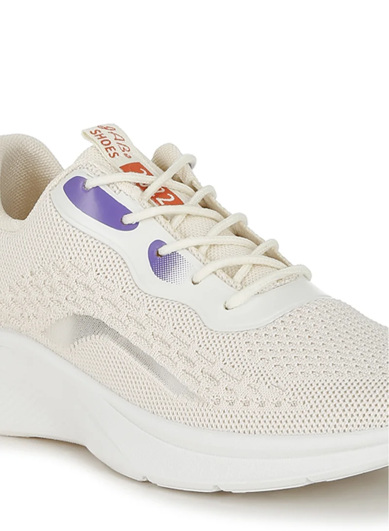 London Rag Contrasting Detail Lace-Up Sneakers in Beige