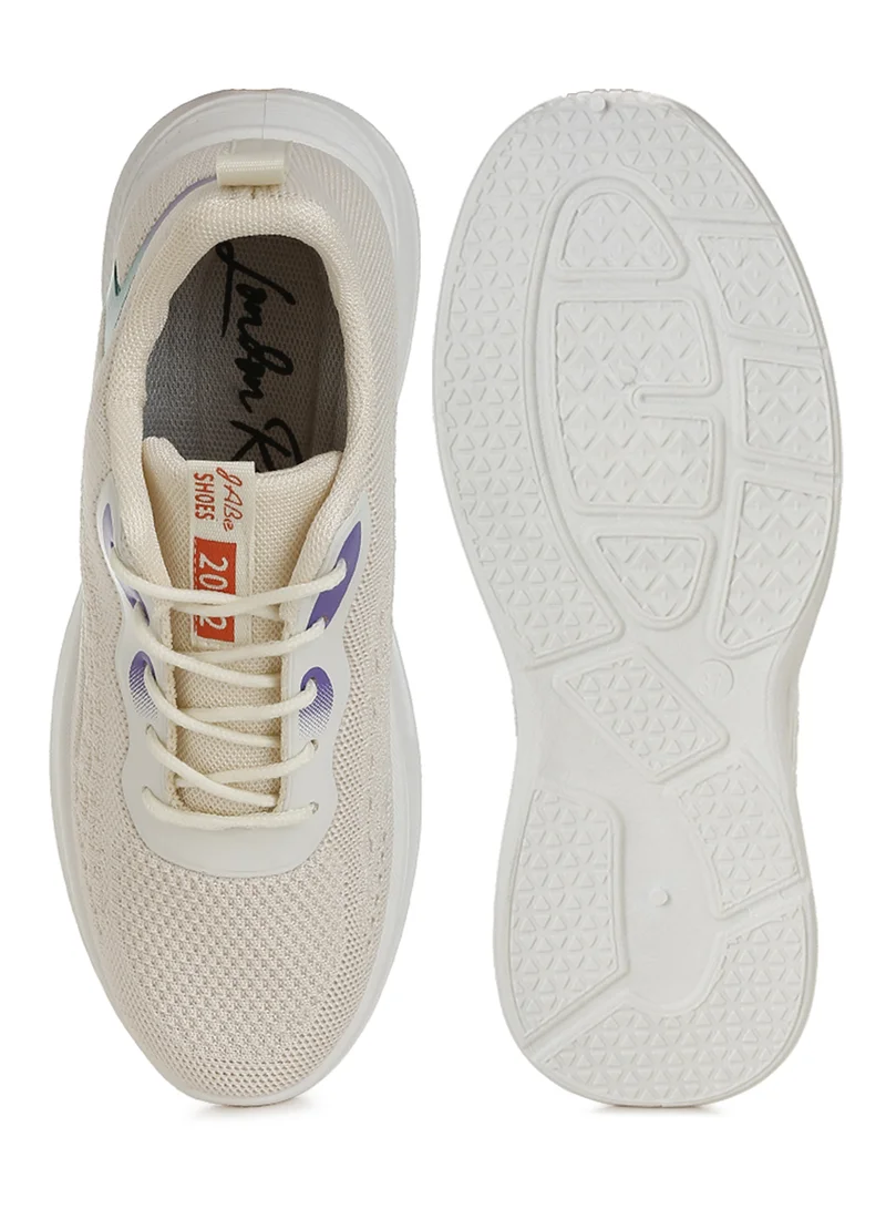 London Rag Contrasting Detail Lace-Up Sneakers in Beige