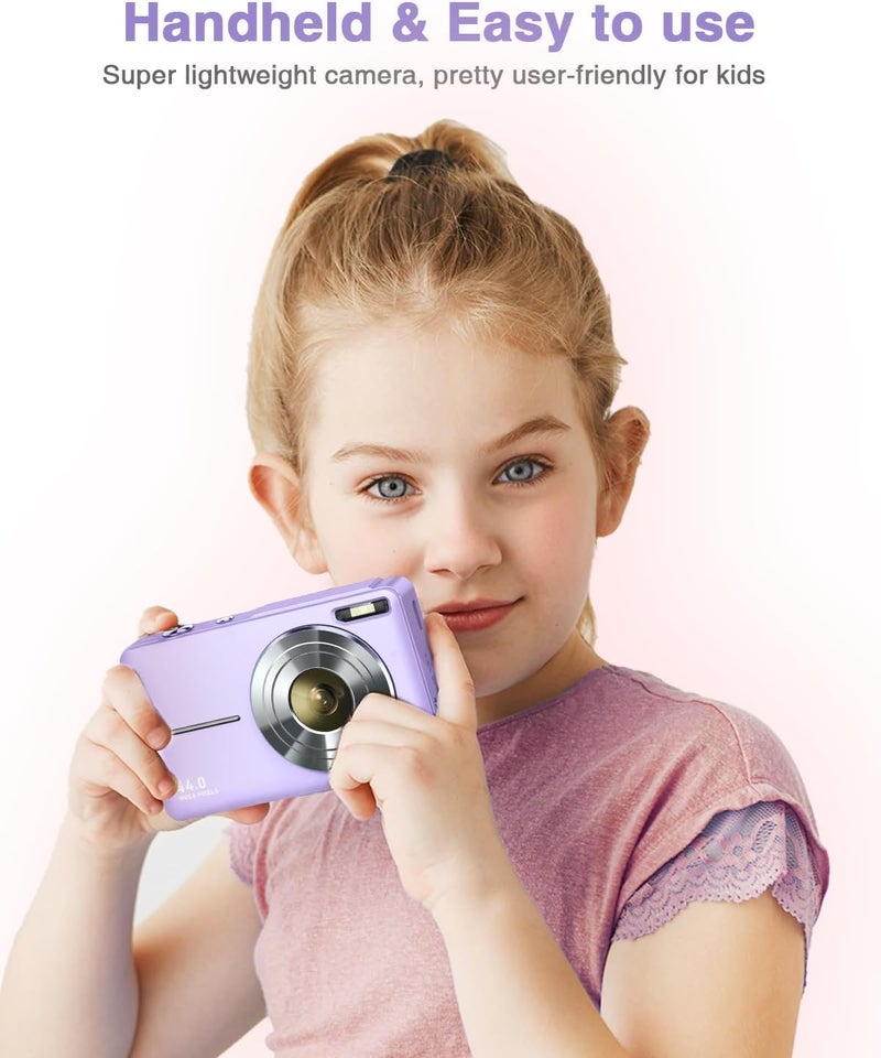Lecran Digital Camera, FHD 1080P Kids Camera with 32GB Card, 2 Batteries, Lanyard, 16X Zoom Anti Shake, 44MP Compact Portable Point Shoot Camera for Kids Student Children Teens Girl Boy(Rose Violet) - Image 3