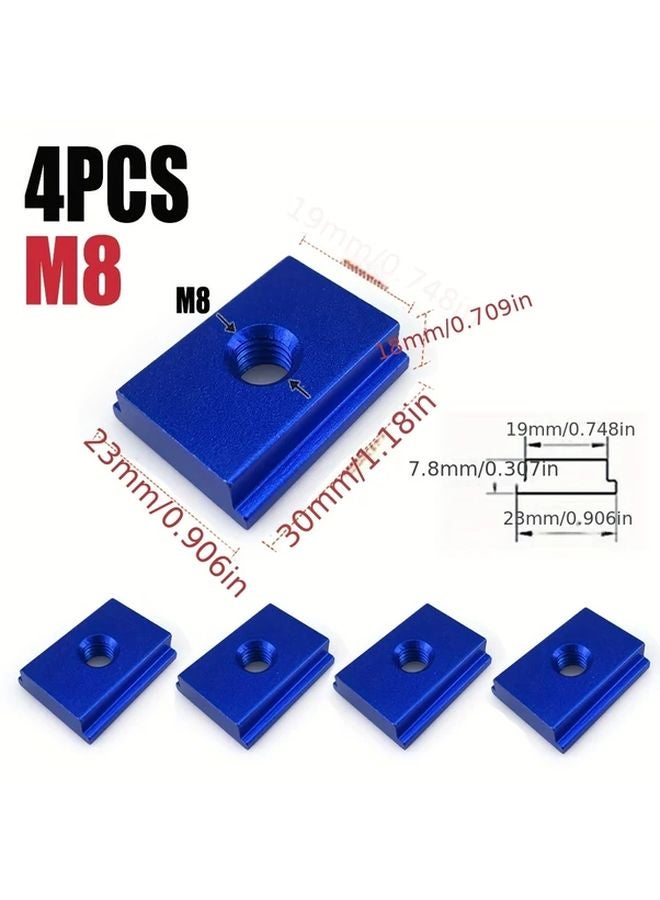 Type 30 T Slot Slider M8 Blue 4 Pack For Woodworking - Image 1
