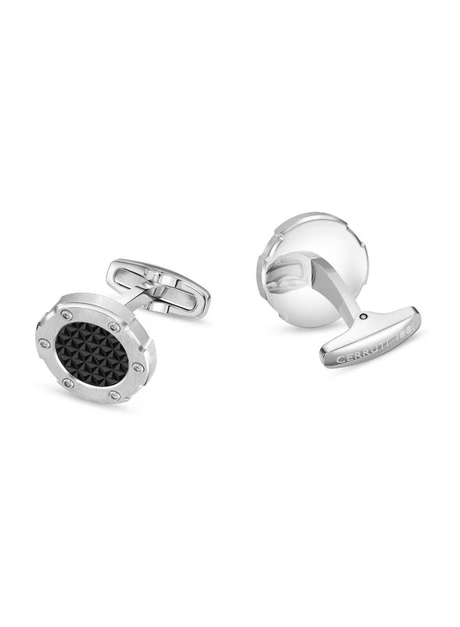 CERRUTI 1881 Cuff 4 G Black Stainless Steel Round Cufflinks for Men