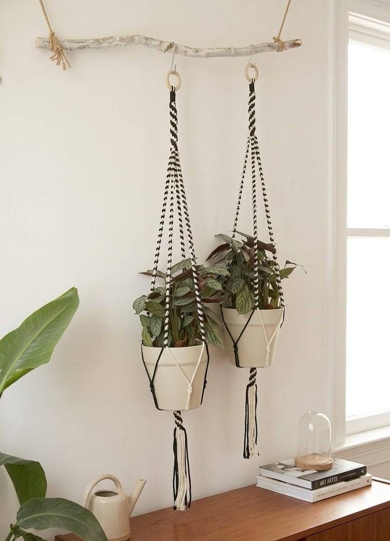 DXYZ Macrame Cotton Dyed Black and Ivory Outdoor/Indoor Plant Hanger [Without Pot] | Rope Flower Pot Holder Planter for Balcony Garden Wall | Home Decor Basket Hanger (2) - Image 5