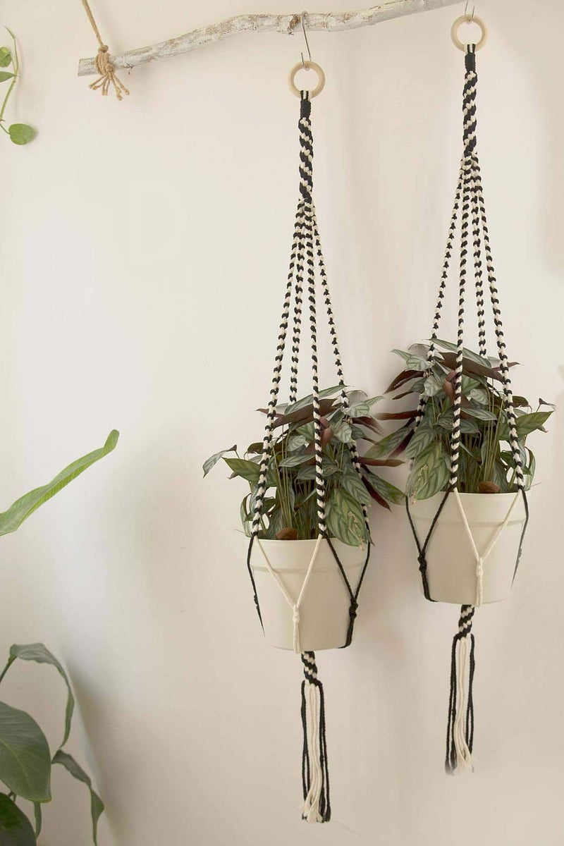 DXYZ Macrame Cotton Dyed Black and Ivory Outdoor/Indoor Plant Hanger [Without Pot] | Rope Flower Pot Holder Planter for Balcony Garden Wall | Home Decor Basket Hanger (2) - Image 1